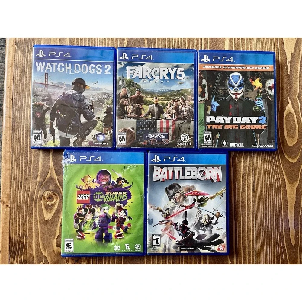 Farcry Battleborn Watch dogs 2 Lego Villains Payday Lot Of 5 PS4 Game Lot Bundle